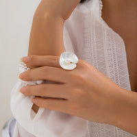 Thumbnail for French Style Round Disk Pleated Pearl Open Ring - ArtGalleryZen