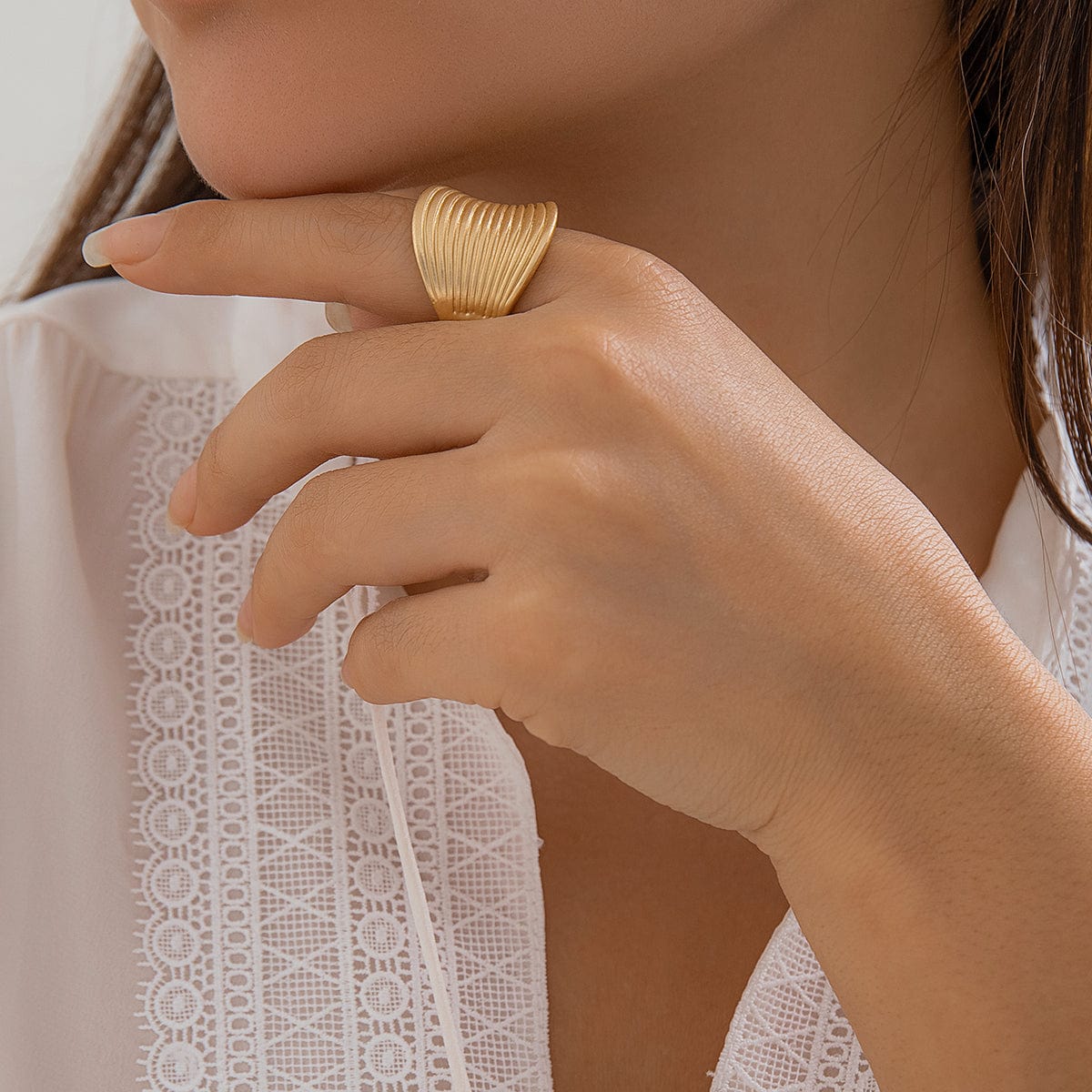 French Style Round Pleated Metallic Open Ring - ArtGalleryZen