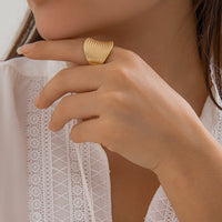 Thumbnail for French Style Round Pleated Metallic Open Ring - ArtGalleryZen