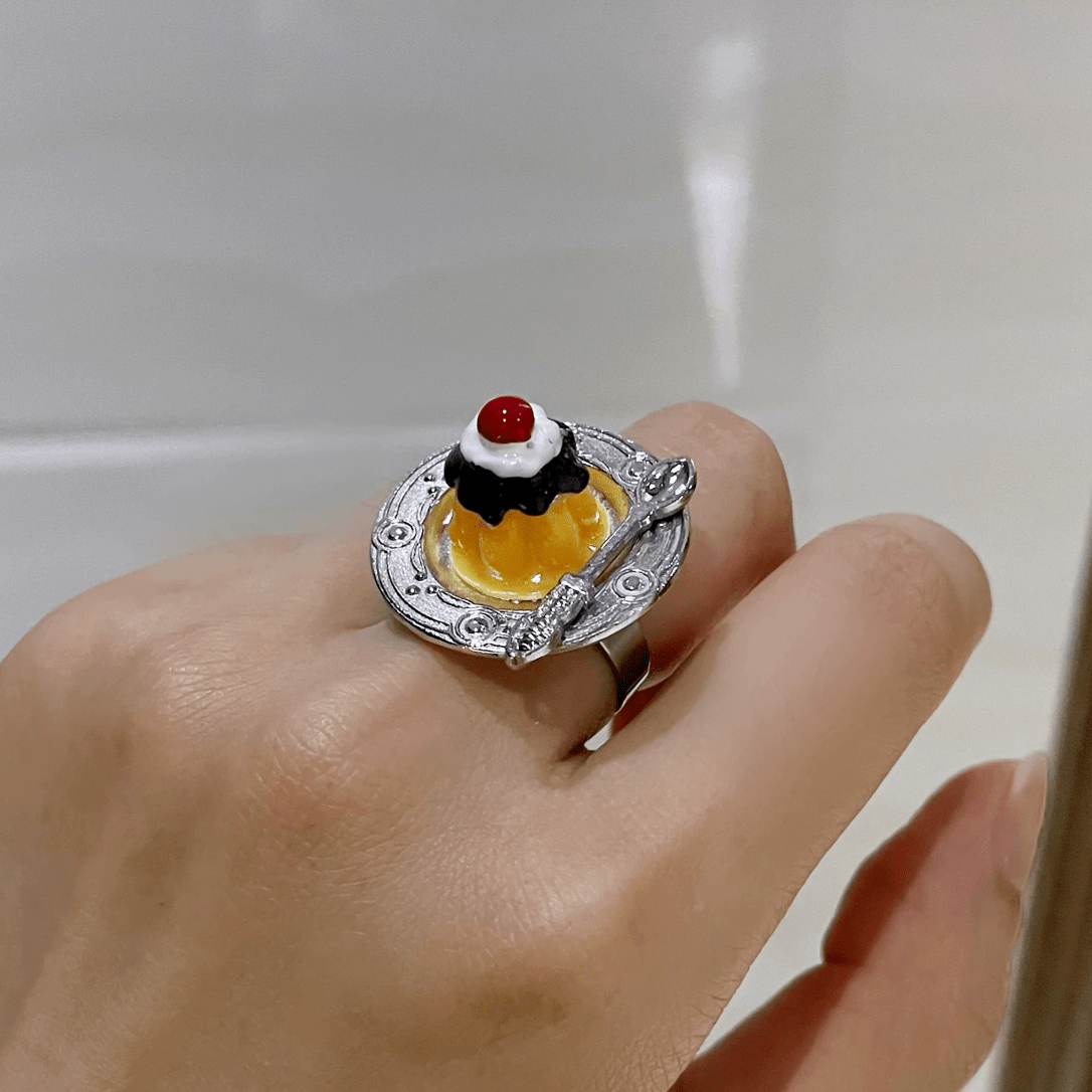 Funny Simulation Dessert Cake Pudding Adjustable Ring - ArtGalleryZen