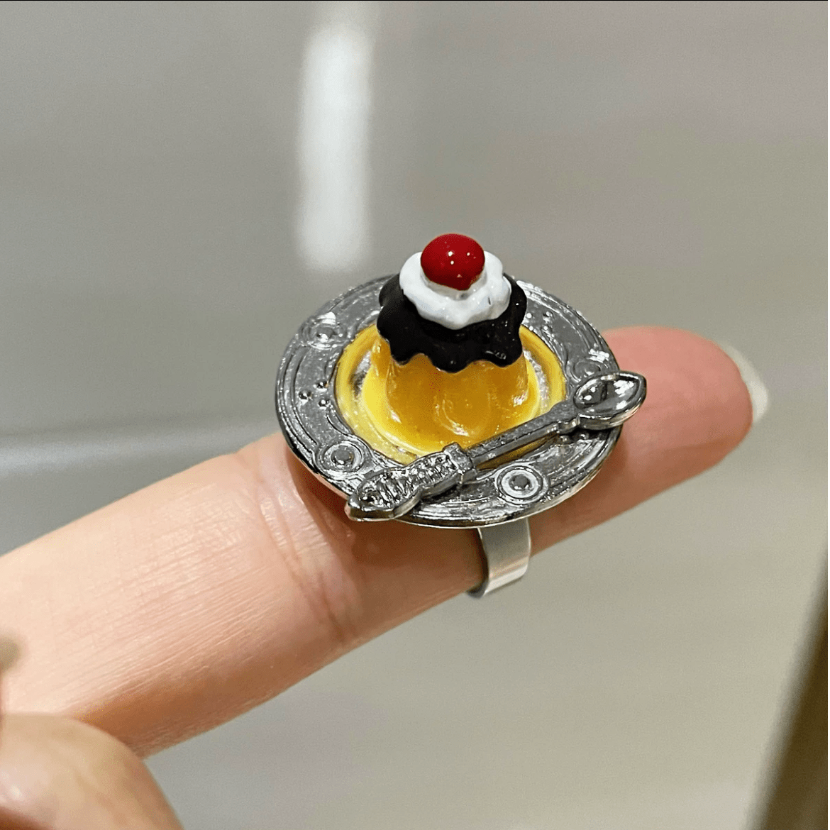 Funny Simulation Dessert Cake Pudding Adjustable Ring - ArtGalleryZen
