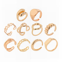 Thumbnail for Geometric 10pcs Gold Plated Hollow Heart Waterdrop Round Disk Open Ring Set - ArtGalleryZen