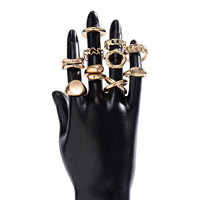 Thumbnail for Geometric 10pcs Gold Plated Hollow Heart Waterdrop Round Disk Open Ring Set - ArtGalleryZen