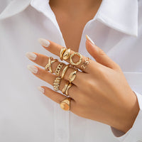 Thumbnail for Geometric 10pcs Gold Plated Hollow Heart Waterdrop Round Disk Open Ring Set - ArtGalleryZen