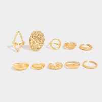 Thumbnail for Geometric 10pcs Textured Oval Disk Glossy Hollow Ring Set - ArtGalleryZen