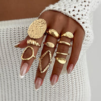 Thumbnail for Geometric 10pcs Textured Oval Disk Glossy Hollow Ring Set - ArtGalleryZen