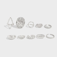 Thumbnail for Geometric 10pcs Textured Oval Disk Glossy Hollow Ring Set - ArtGalleryZen