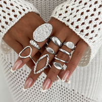 Thumbnail for Geometric 10pcs Textured Oval Disk Glossy Hollow Ring Set - ArtGalleryZen