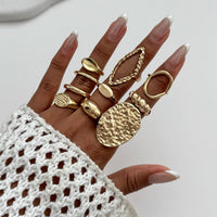 Thumbnail for Geometric 10pcs Textured Oval Disk Glossy Hollow Ring Set - ArtGalleryZen