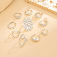 Thumbnail for Geometric 10pcs Textured Oval Disk Glossy Hollow Ring Set - ArtGalleryZen