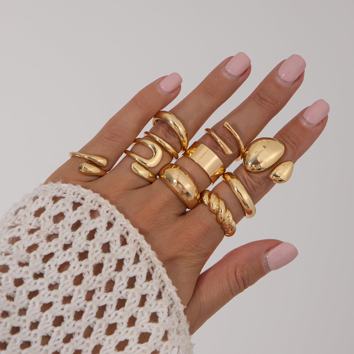 Geometric 10pcs Waterdrop Twisted Hollow Open Ring Set - ArtGalleryZen
