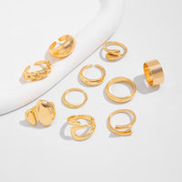 Thumbnail for Geometric 10pcs Waterdrop Twisted Hollow Open Ring Set - ArtGalleryZen