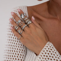 Thumbnail for Geometric 10pcs Waterdrop Twisted Hollow Open Ring Set - ArtGalleryZen