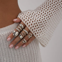 Thumbnail for Geometric 10pcs Waterdrop Twisted Hollow Open Ring Set - ArtGalleryZen