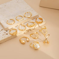 Thumbnail for Geometric 12pcs Gold Silver Tone Hollow Twisted Open Ring Set - ArtGalleryZen