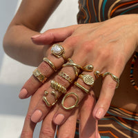Thumbnail for Geometric 12pcs Gold Silver Tone Hollow Twisted Open Ring Set - ArtGalleryZen