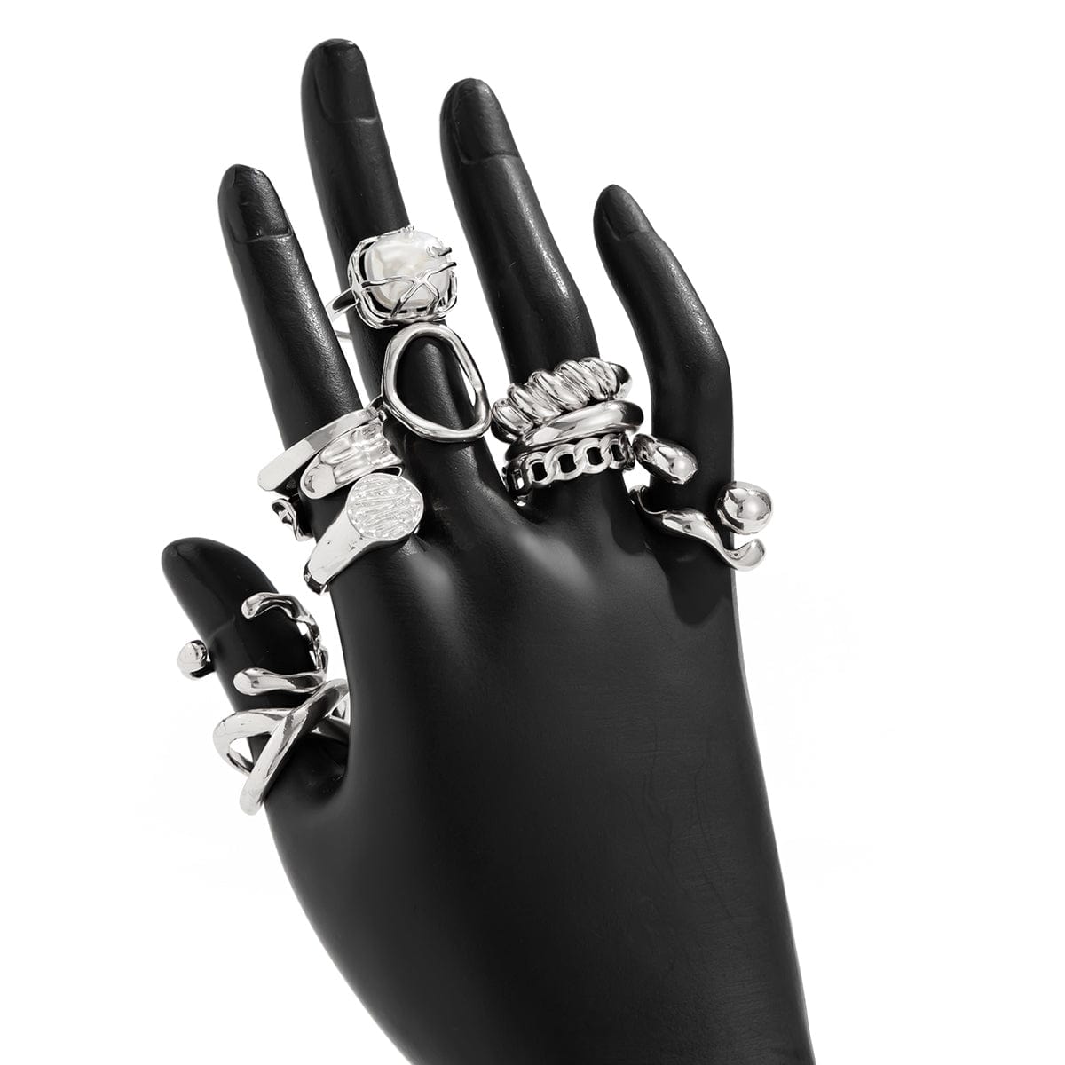 Geometric 12pcs Gold Silver Tone Hollow Twisted Open Ring Set - ArtGalleryZen