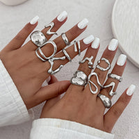 Thumbnail for Geometric 14pcs Chunky Irregular Curved Waterdrop Ring Set - ArtGalleryZen