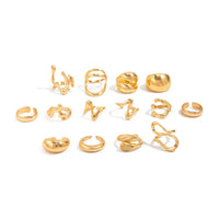 Thumbnail for Geometric 14pcs Chunky Irregular Curved Waterdrop Ring Set - ArtGalleryZen