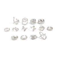 Thumbnail for Geometric 14pcs Chunky Irregular Curved Waterdrop Ring Set - ArtGalleryZen