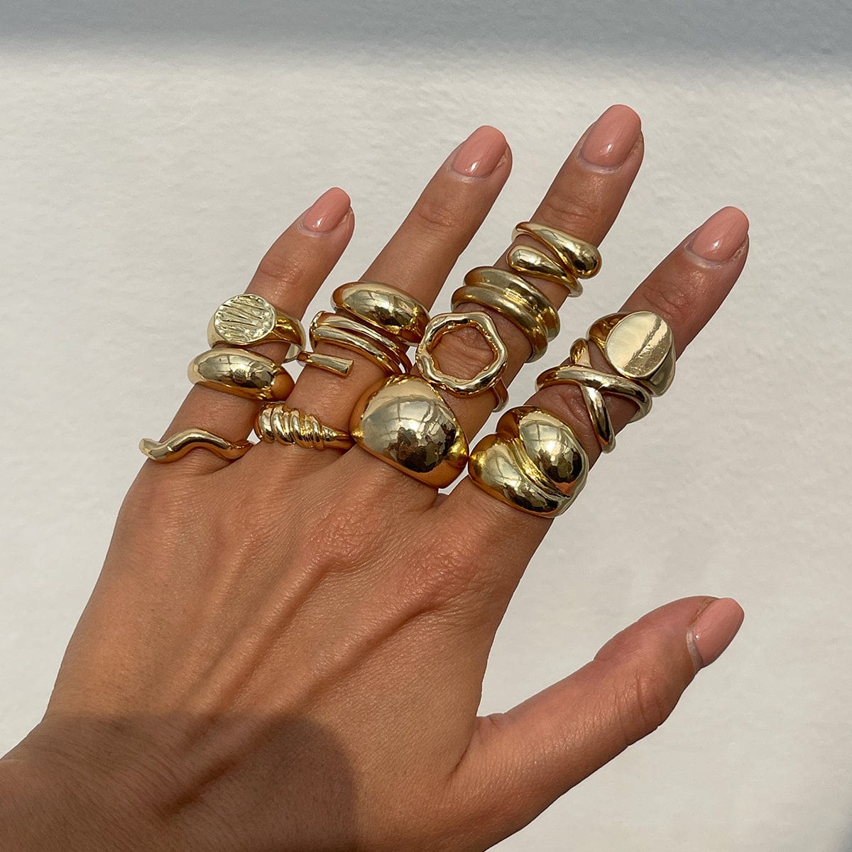 Geometric 14pcs Gold Silver Plated Glossy Hollow Cross Ring Set - ArtGalleryZen