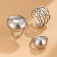 Thumbnail for Geometric 3Pcs Chunky Glossy Hollow Ring Set - ArtGalleryZen