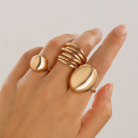 Thumbnail for Geometric 3Pcs Chunky Glossy Hollow Ring Set - ArtGalleryZen