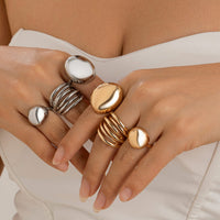 Thumbnail for Geometric 3Pcs Chunky Glossy Hollow Ring Set - ArtGalleryZen