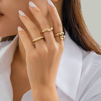 Thumbnail for Geometric 3pcs Gold Plated Waterdrop Open Ring Set - ArtGalleryZen