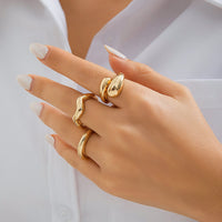 Thumbnail for Geometric 3pcs Gold Plated Waterdrop Open Ring Set - ArtGalleryZen
