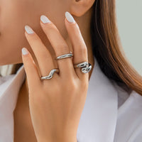 Thumbnail for Geometric 3pcs Gold Plated Waterdrop Open Ring Set - ArtGalleryZen