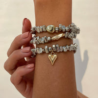 Thumbnail for Geometric 3pcs Heart Charm Irregular Beaded Bracelet Set - ArtGalleryZen