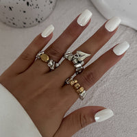 Thumbnail for Geometric 3pcs Heart Charm Irregular Beaded Ring Set - ArtGalleryZen