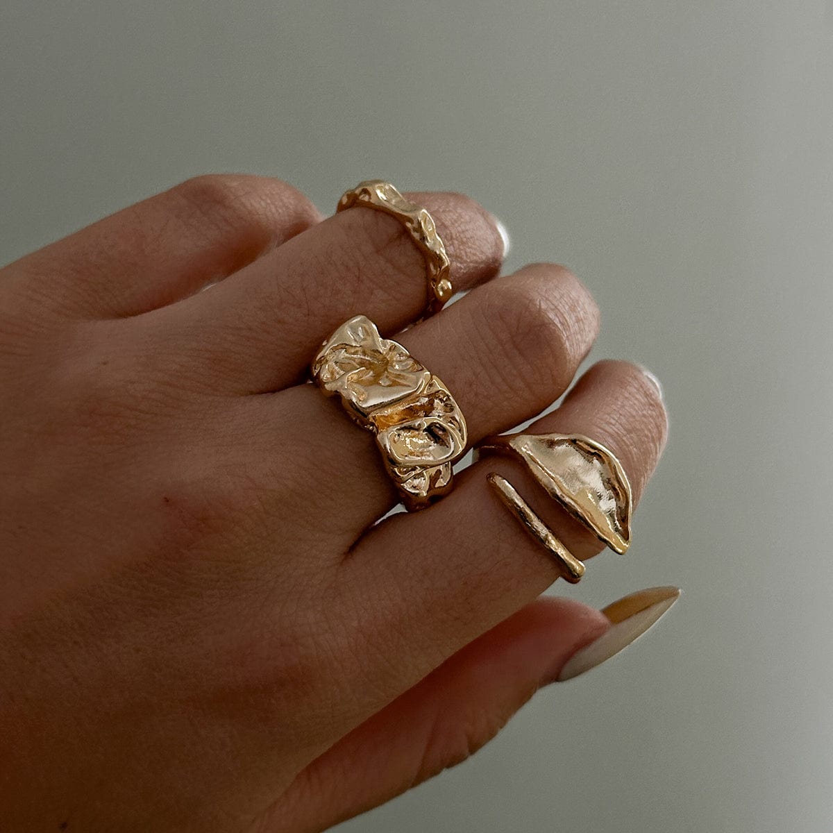 Geometric 3pcs Irregular Pleated Stackable Ring Set - ArtGalleryZen