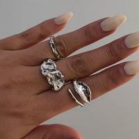 Thumbnail for Geometric 3pcs Irregular Pleated Stackable Ring Set - ArtGalleryZen