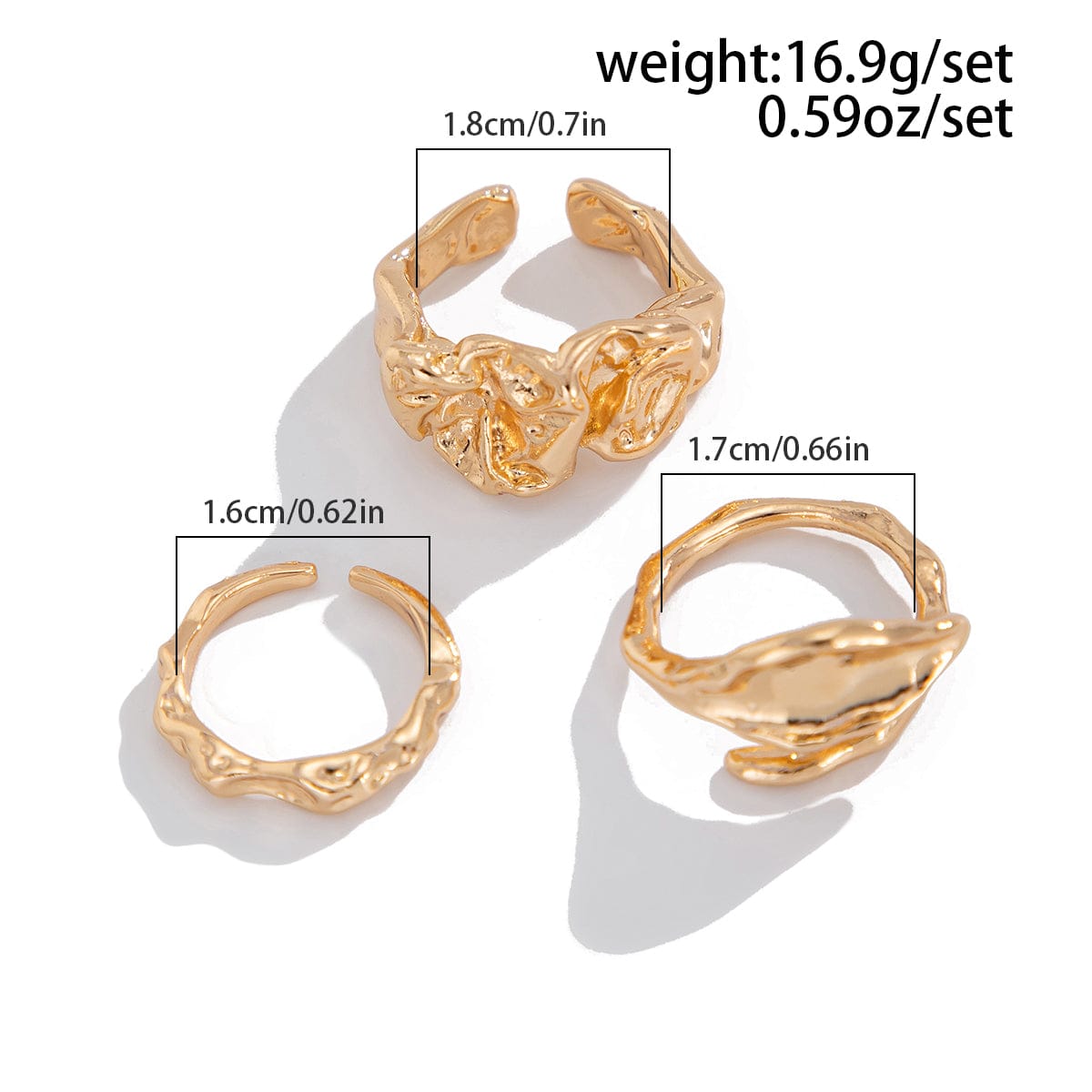 Geometric 3pcs Irregular Pleated Stackable Ring Set - ArtGalleryZen