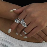 Thumbnail for Geometric 3pcs Irregular Pleated Stackable Ring Set - ArtGalleryZen