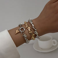 Thumbnail for Geometric 3pcs Two Tone Heart Charm Irregular Beaded Bracelet Set - ArtGalleryZen