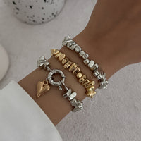 Thumbnail for Geometric 3pcs Two Tone Heart Charm Irregular Beaded Bracelet Set - ArtGalleryZen