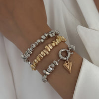 Thumbnail for Geometric 3pcs Two Tone Heart Charm Irregular Beaded Bracelet Set - ArtGalleryZen