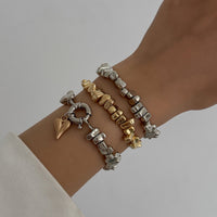 Thumbnail for Geometric 3pcs Two Tone Heart Charm Irregular Beaded Bracelet Set - ArtGalleryZen