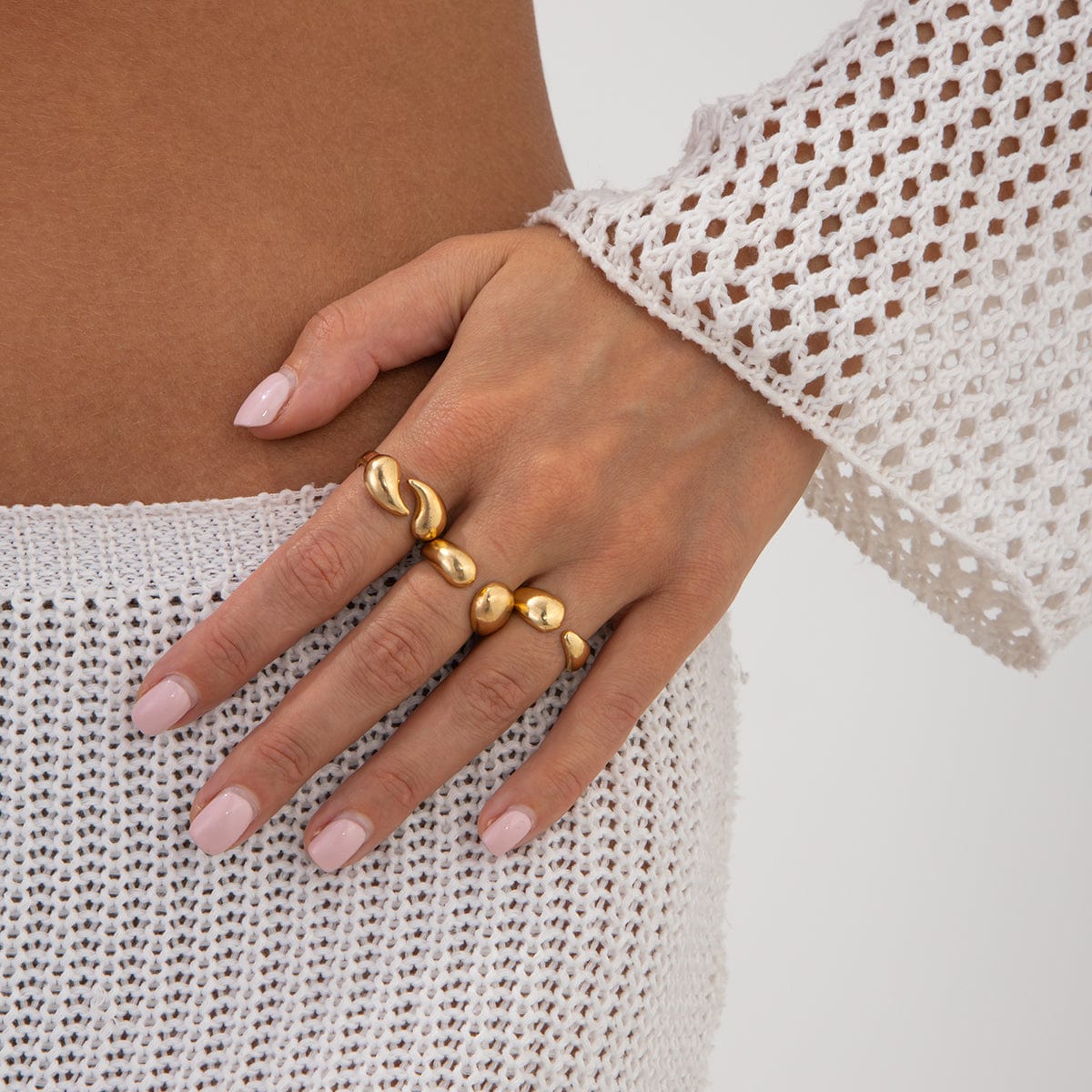 Geometric 3pcs Waterdrop Open Ring Set - ArtGalleryZen