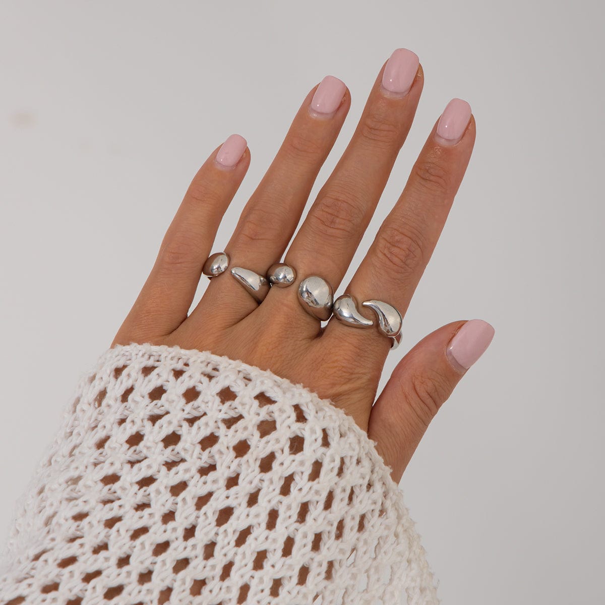 Geometric 3pcs Waterdrop Open Ring Set - ArtGalleryZen