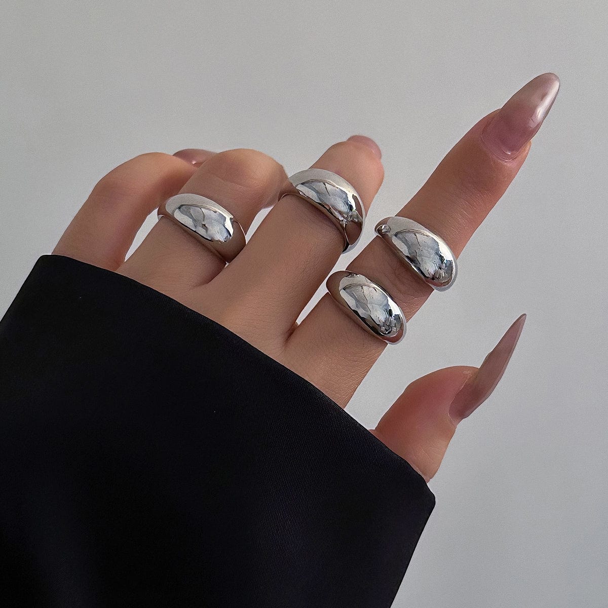 Geometric 4pcs Gold Silver Plated Open Ring Set - ArtGalleryZen