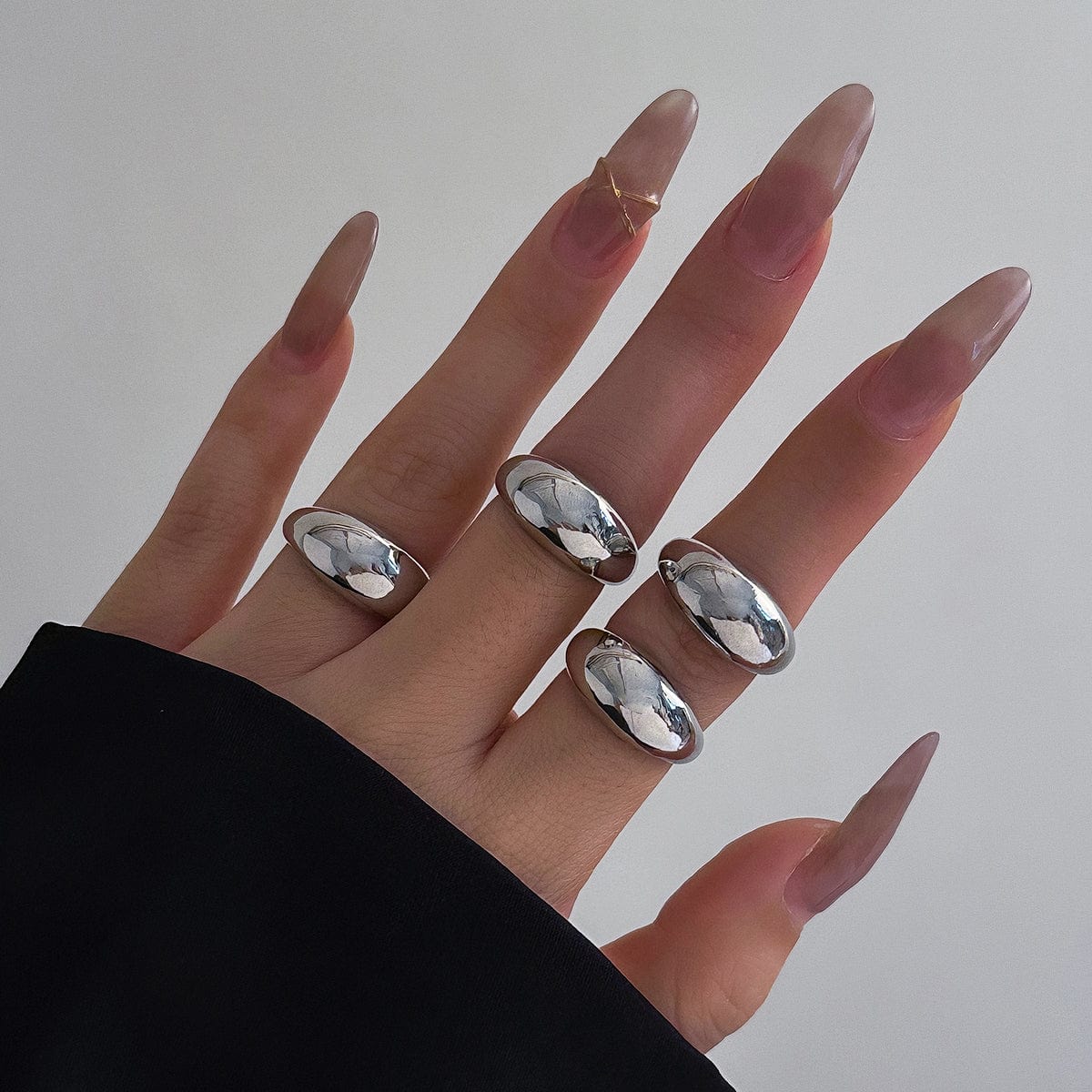 Geometric 4pcs Gold Silver Plated Open Ring Set - ArtGalleryZen