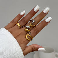 Thumbnail for Geometric 4pcs Two Tone Waterdrop Ring set - ArtGalleryZen