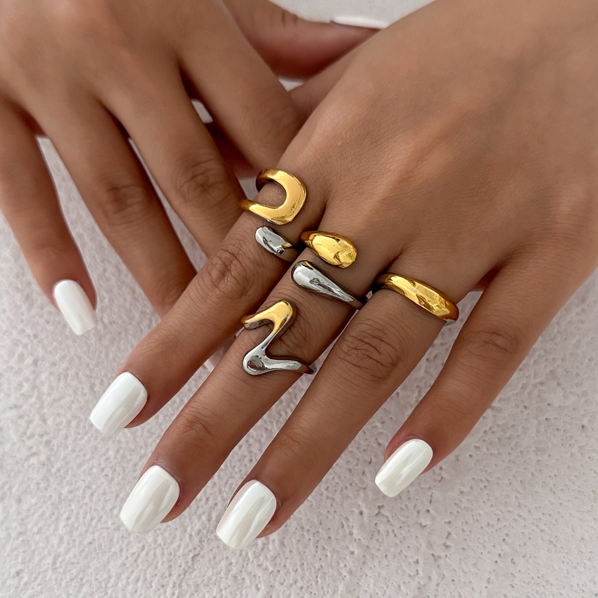 Geometric 4pcs Two Tone Waterdrop Ring set - ArtGalleryZen