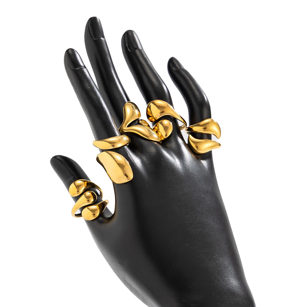 Geometric 5pcs Chunky Glossy Waterdrop Ring Set - ArtGalleryZen