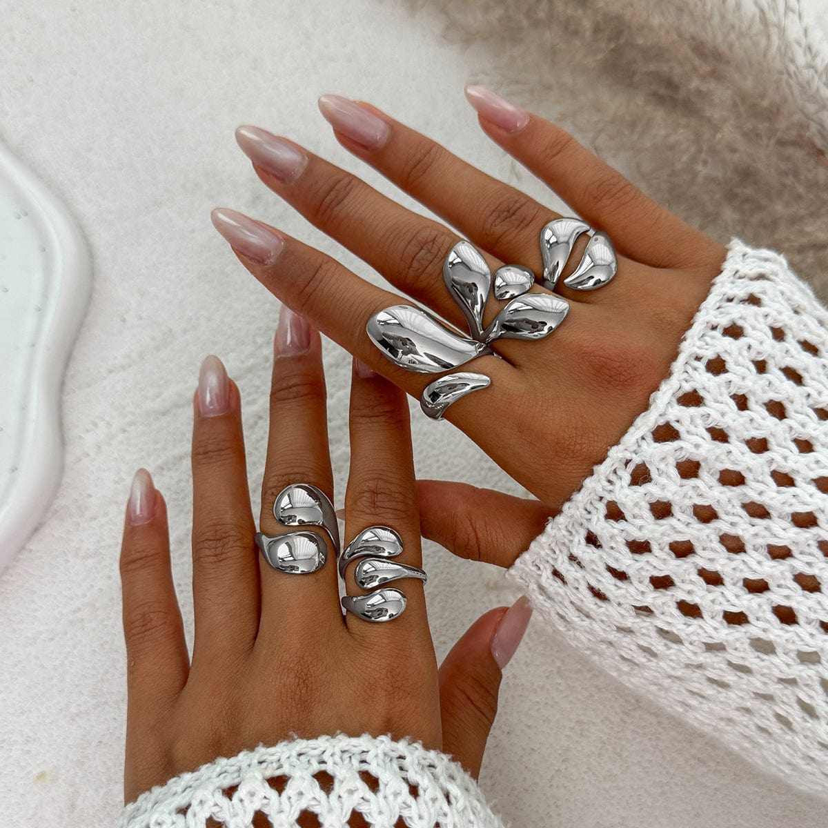 Geometric 5pcs Chunky Glossy Waterdrop Ring Set - ArtGalleryZen