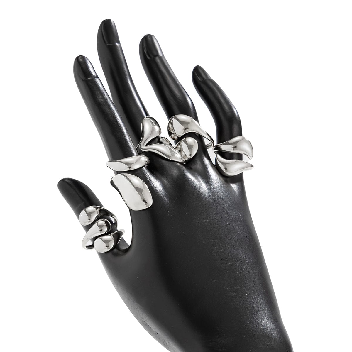 Geometric 5pcs Chunky Glossy Waterdrop Ring Set - ArtGalleryZen